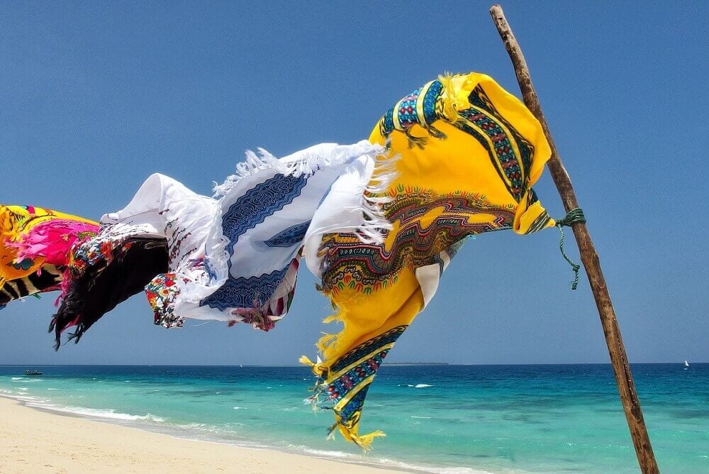 Zanzibari scarfs on a beach